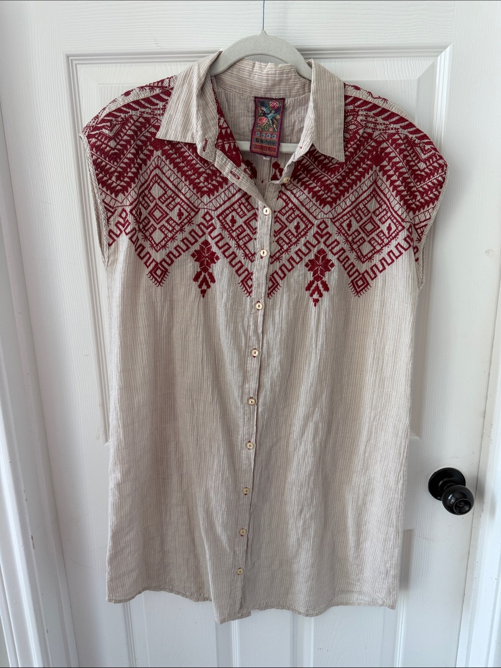 Johnny Was Beige Midi tunic with Red Embroidered Yoke